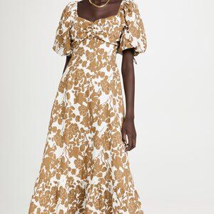 English Factory Floral Print Maxi Dress, Tan, XS